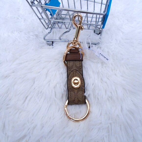 Coach Trigger Snap Bag Charm Khaki Gold Women Keychain Brown - Picture 9 of 10